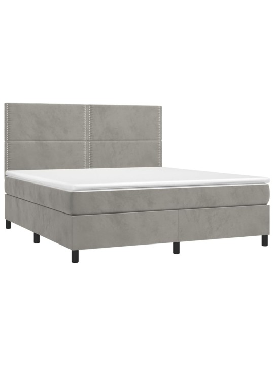 Box spring postel s matrací a LED světle šedá 180x200 cm samet