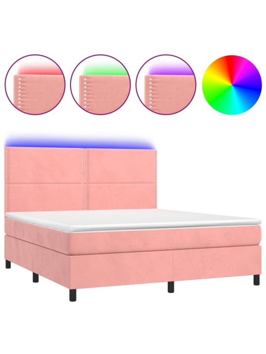 Box spring postel s matrací a LED růžová 180x200 cm samet