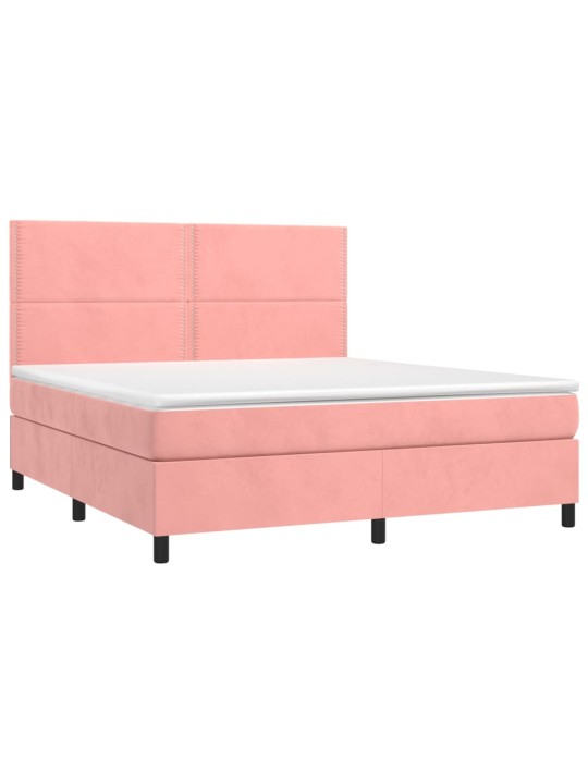 Box spring postel s matrací a LED růžová 180x200 cm samet