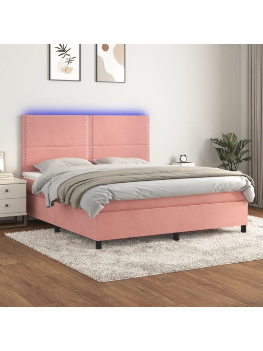 Box spring postel s matrací a LED růžová 180x200 cm samet