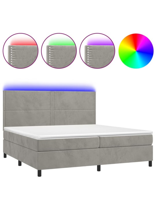 Box spring postel s matrací a LED světle šedá 200x200 cm samet