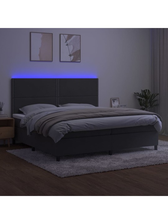 Box spring postel s matrací a LED tmavě šedá 200x200 cm samet