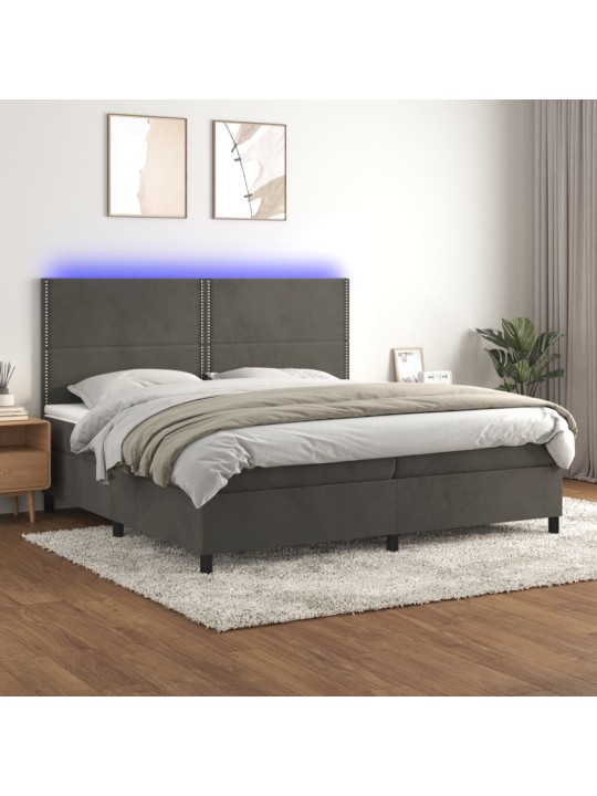 Box spring postel s matrací a LED tmavě šedá 200x200 cm samet