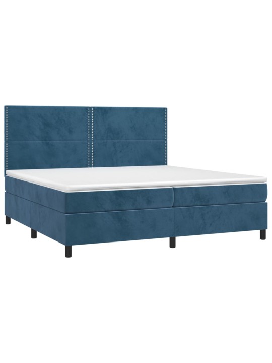 Box spring postel s matrací a LED tmavě modrá 200x200 cm samet