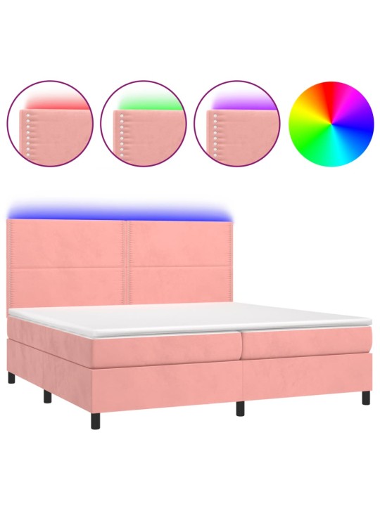 Box spring postel s matrací a LED růžová 200x200 cm samet