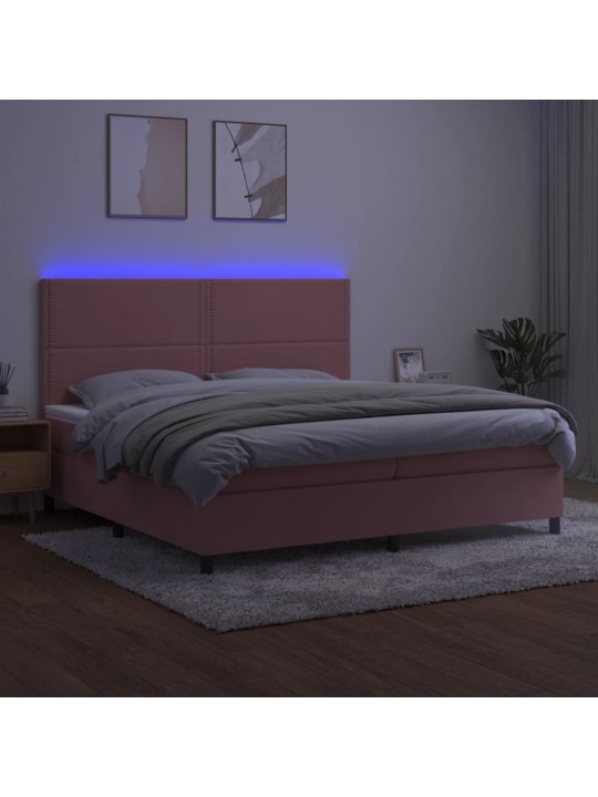 Box spring postel s matrací a LED růžová 200x200 cm samet