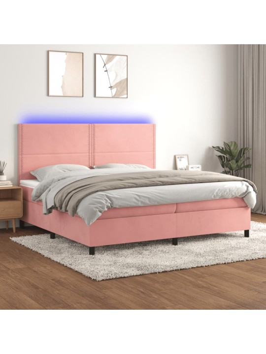 Box spring postel s matrací a LED růžová 200x200 cm samet