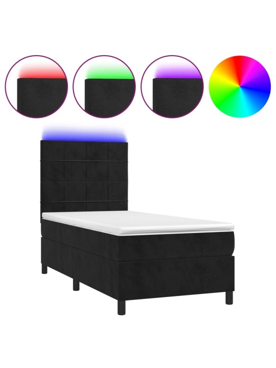 Box spring postel s matrací a LED černá 80 x 200 cm samet