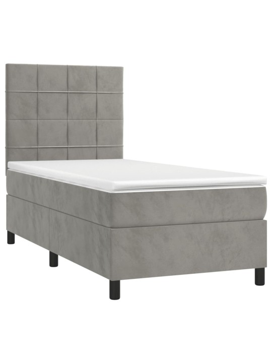 Box spring postel s matrací a LED světle šedá 100x200 cm samet