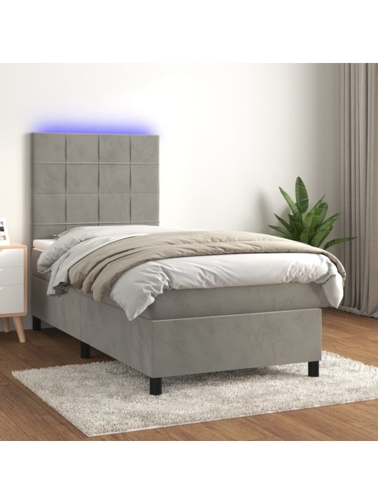 Box spring postel s matrací a LED světle šedá 100x200 cm samet