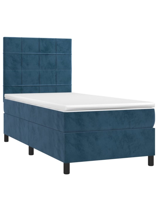 Box spring postel s matrací a LED tmavě modrá 100x200 cm samet