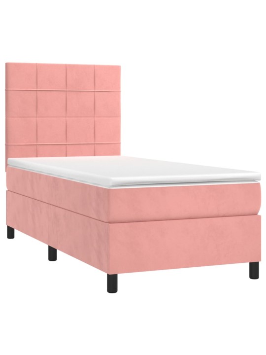 Box spring postel s matrací a LED růžová 100x200 cm samet