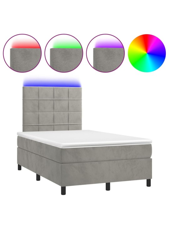 Box spring postel s matrací a LED světle šedá 120x200 cm samet