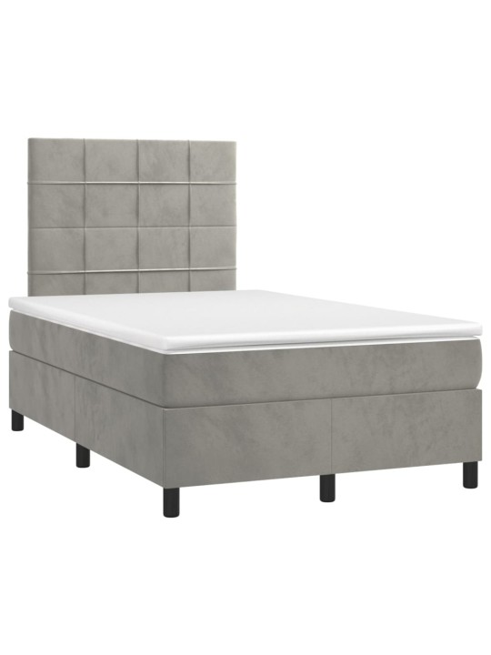 Box spring postel s matrací a LED světle šedá 120x200 cm samet