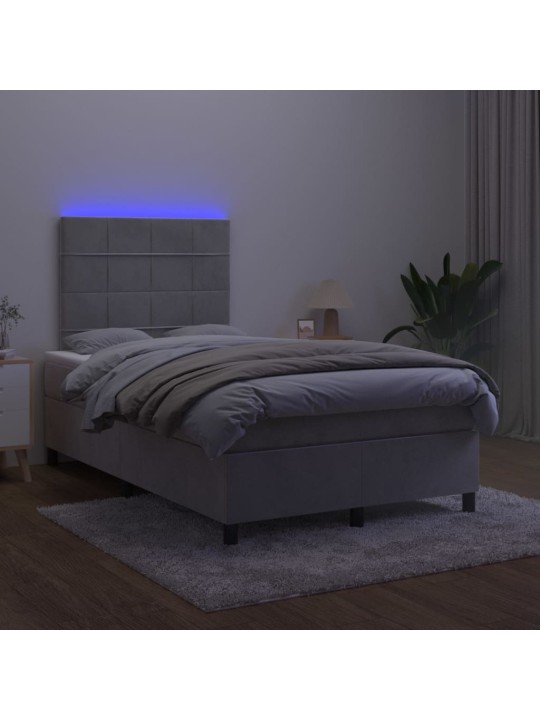 Box spring postel s matrací a LED světle šedá 120x200 cm samet