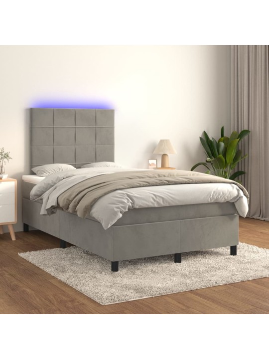 Box spring postel s matrací a LED světle šedá 120x200 cm samet