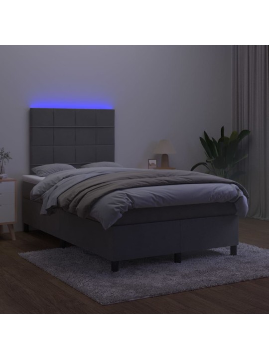 Box spring postel s matrací a LED tmavě šedá 120x200 cm samet