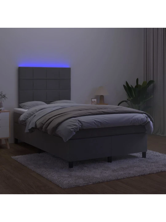 Box spring postel s matrací a LED tmavě šedá 120x200 cm samet