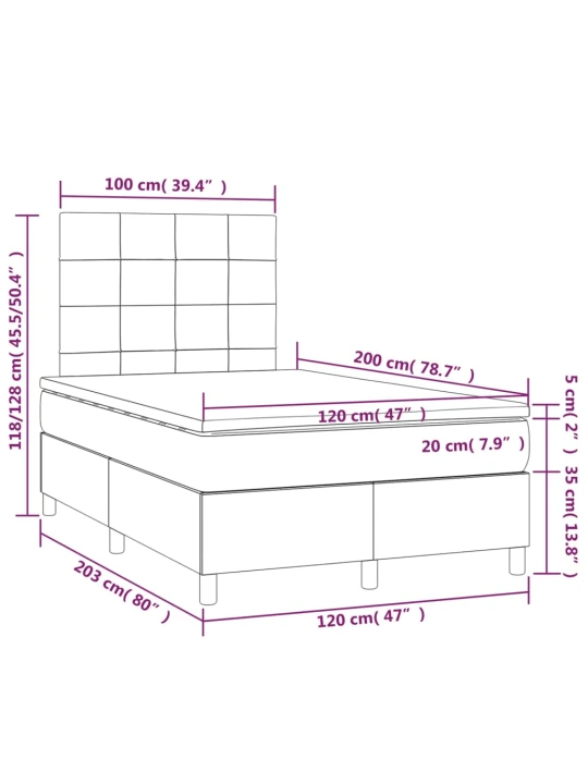 Box spring postel s matrací a LED tmavě šedá 120x200 cm samet