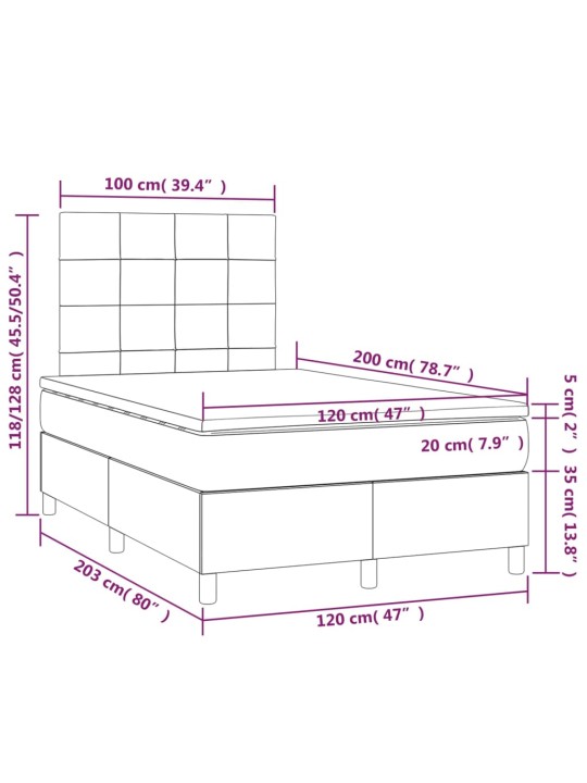 Box spring postel s matrací a LED černá 120x200 cm samet
