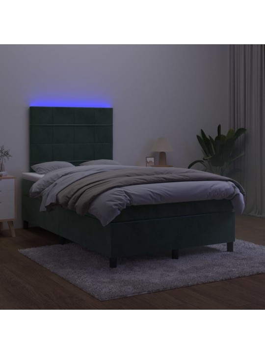Box spring postel s matrací a led tmavě zelená 120x200 cm samet
