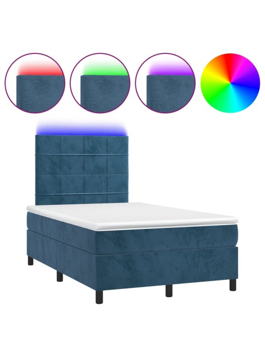 Box spring postel s matrací a led tmavě modrá 120x200 cm samet