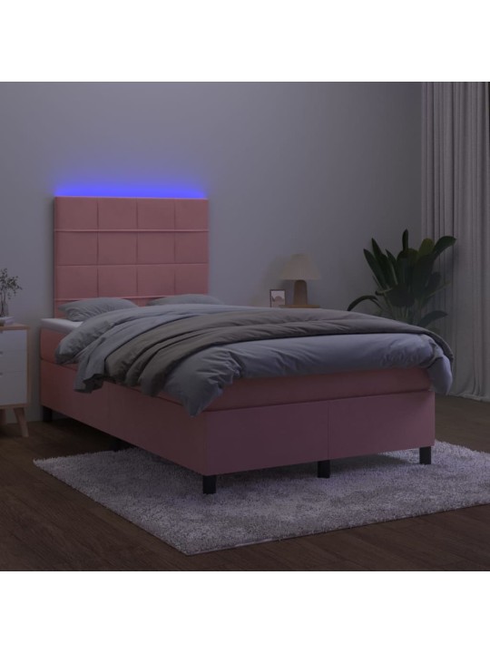 Box spring postel s matrací a led růžová 120x200 cm samet