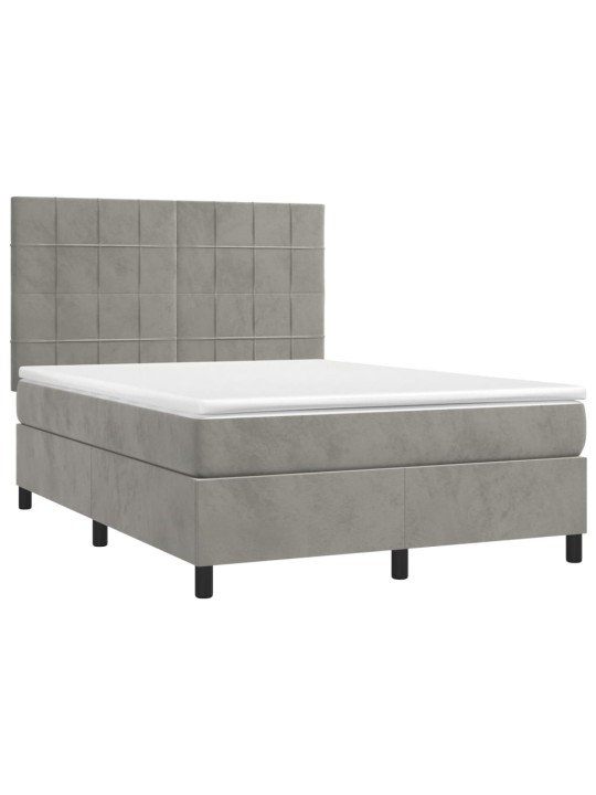 Box spring postel s matrací a LED světle šedá 140x190 cm samet