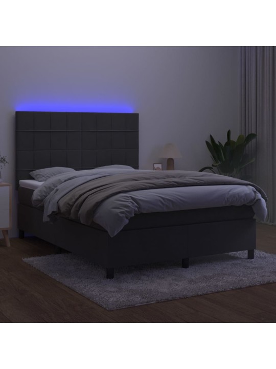 Box spring postel s matrací a LED tmavě šedá 140x190 cm samet