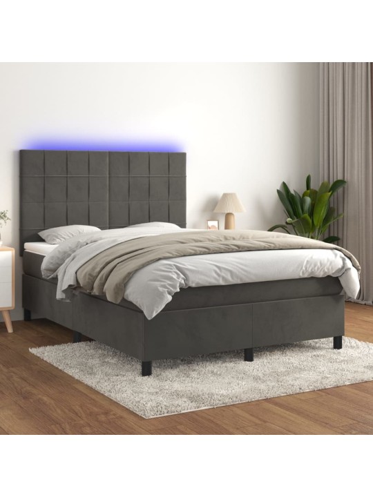 Box spring postel s matrací a LED tmavě šedá 140x190 cm samet