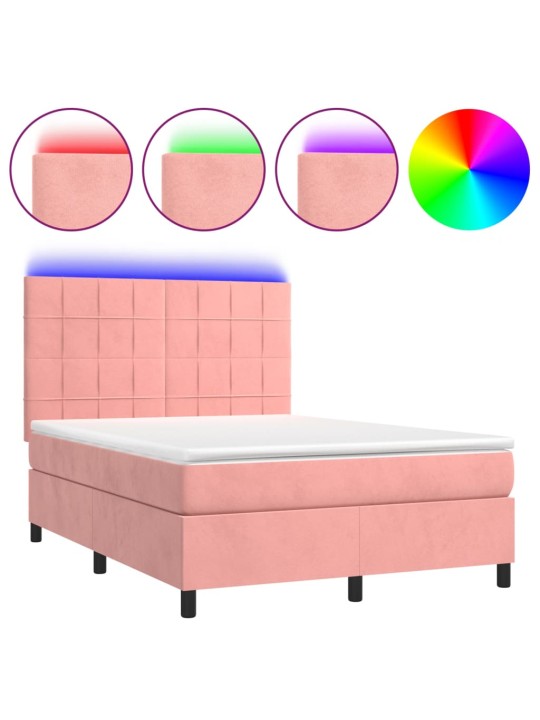 Box spring postel s matrací a led růžová 140x190 cm samet