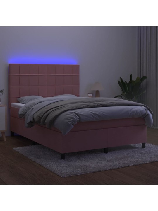 Box spring postel s matrací a led růžová 140x190 cm samet