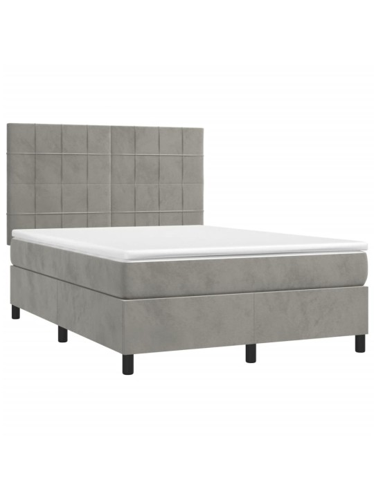Box spring postel s matrací a LED světle šedá 140x200 cm samet