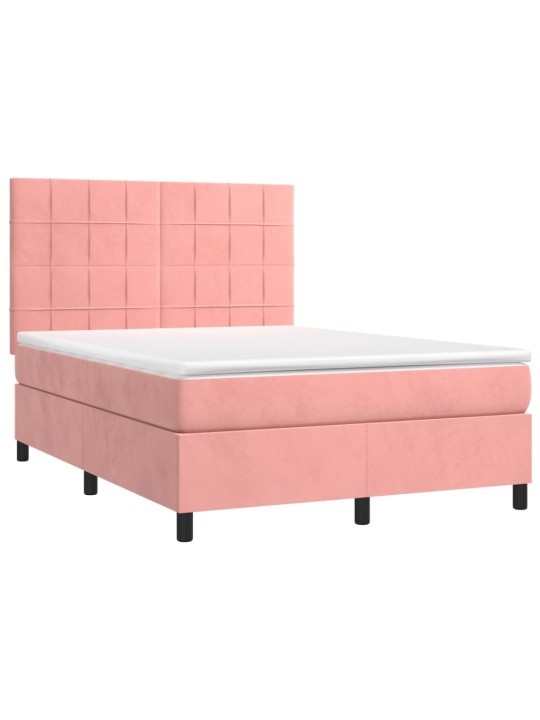 Box spring postel s matrací a led růžová 140x200 cm samet