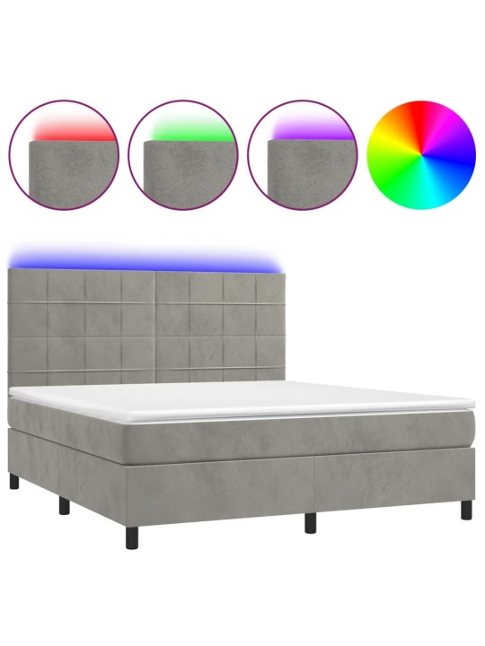 Box spring postel s matrací a LED světle šedá 160x200 cm samet