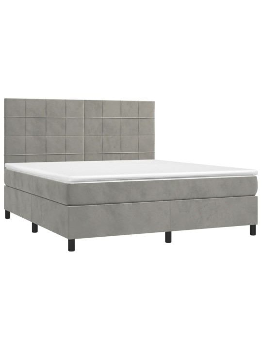 Box spring postel s matrací a LED světle šedá 160x200 cm samet