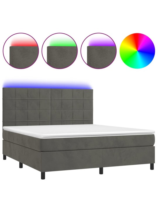 Box spring postel s matrací a LED tmavě šedá 160x200 cm samet