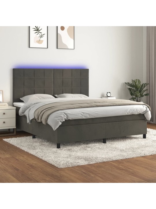 Box spring postel s matrací a LED tmavě šedá 160x200 cm samet