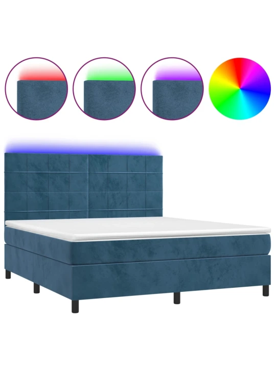 Box spring postel s matrací a led tmavě modrá 160x200 cm samet