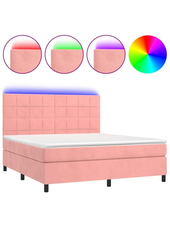 Box spring postel s matrací a led růžová 160x200 cm samet