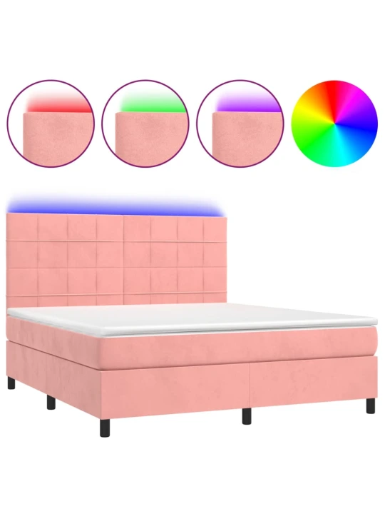 Box spring postel s matrací a led růžová 160x200 cm samet