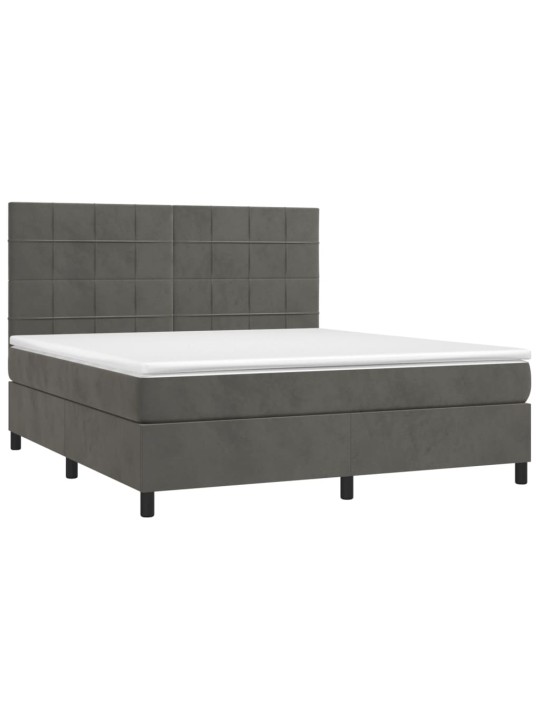 Box spring postel s matrací a LED tmavě šedá 180x200 cm samet