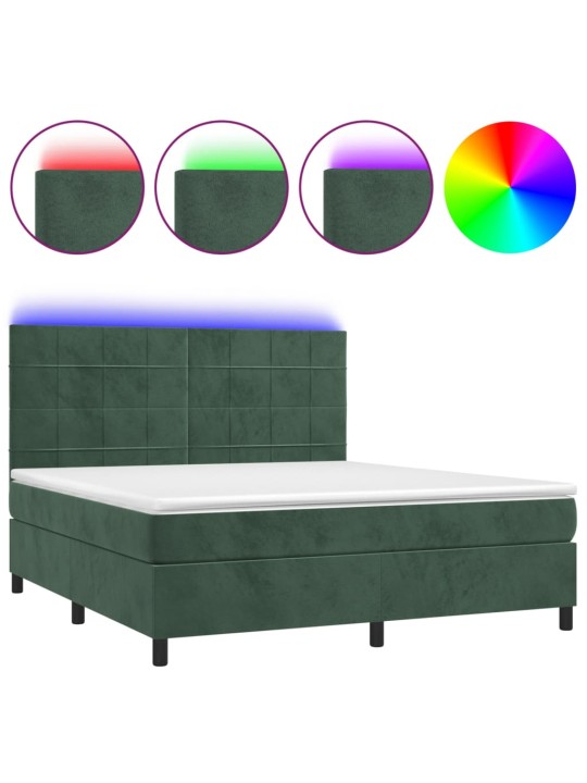 Box spring postel s matrací a led tmavě zelená 180x200 cm samet