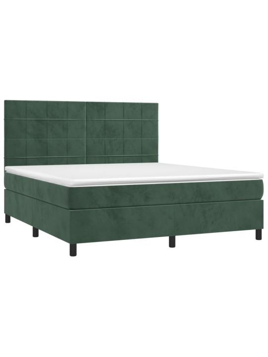 Box spring postel s matrací a led tmavě zelená 180x200 cm samet
