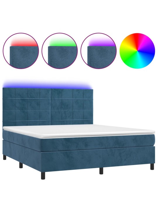Box spring postel s matrací a led tmavě modrá 180x200 cm samet