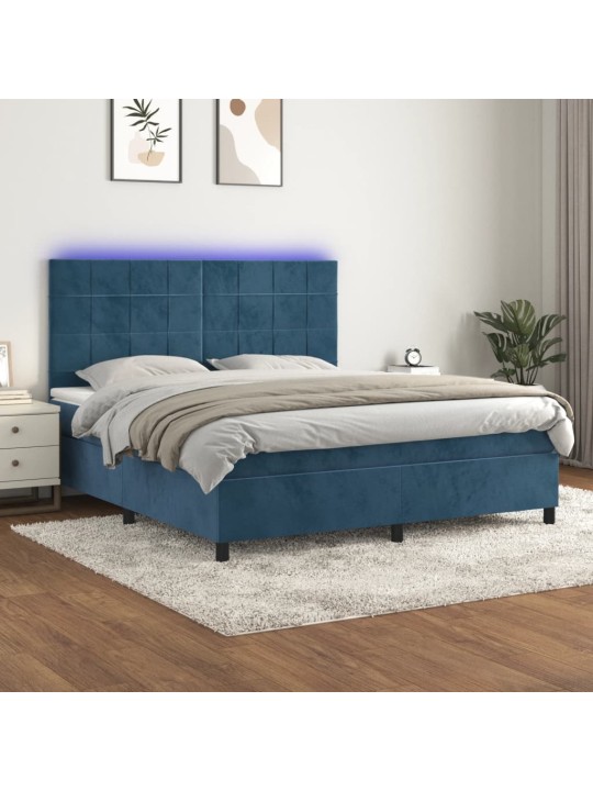 Box spring postel s matrací a led tmavě modrá 180x200 cm samet