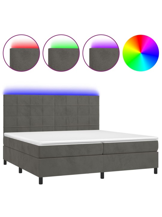 Box spring postel s matrací a LED tmavě šedá 200x200 cm samet