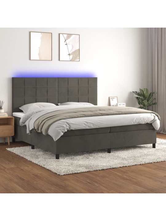 Box spring postel s matrací a LED tmavě šedá 200x200 cm samet