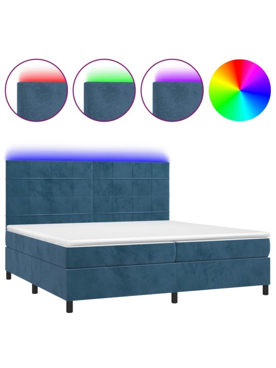 Box spring postel s matrací a LED tmavě modrá 200x200 cm samet