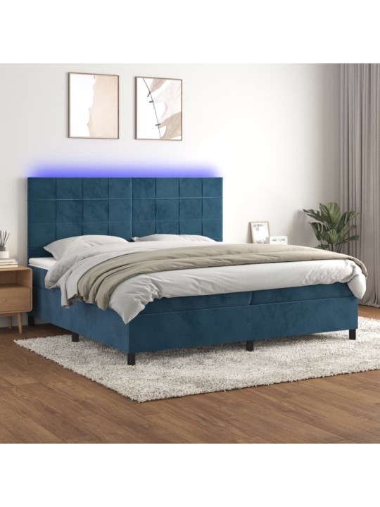 Box spring postel s matrací a LED tmavě modrá 200x200 cm samet